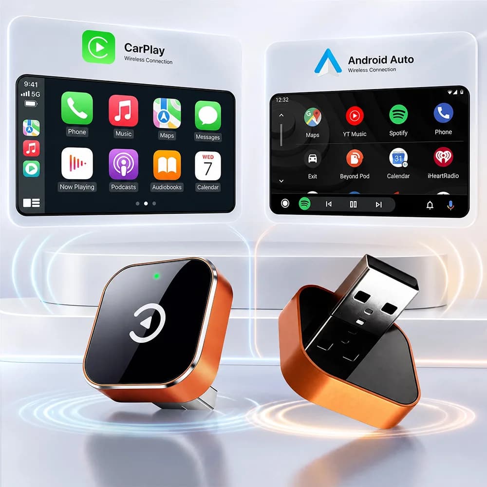 Adattatore Wireless 2-in-1 Uhulamb per CarPlay e Android Auto, Box AI Smart Mini per Auto con WiFi 5.8G, Plug & Play, Connessione Automatica Rapida