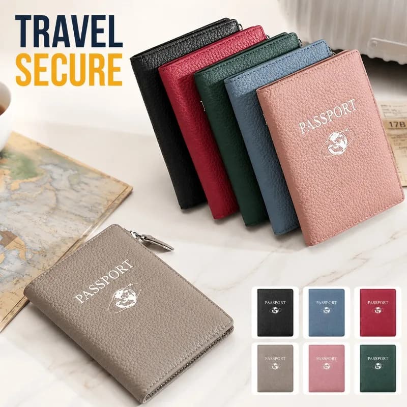 Genuine Leather Passport Holder Wallet RFID Blocking Anti-Theft Travel Document Organizer with Ticket Slot, 15x10.5x1.8cm