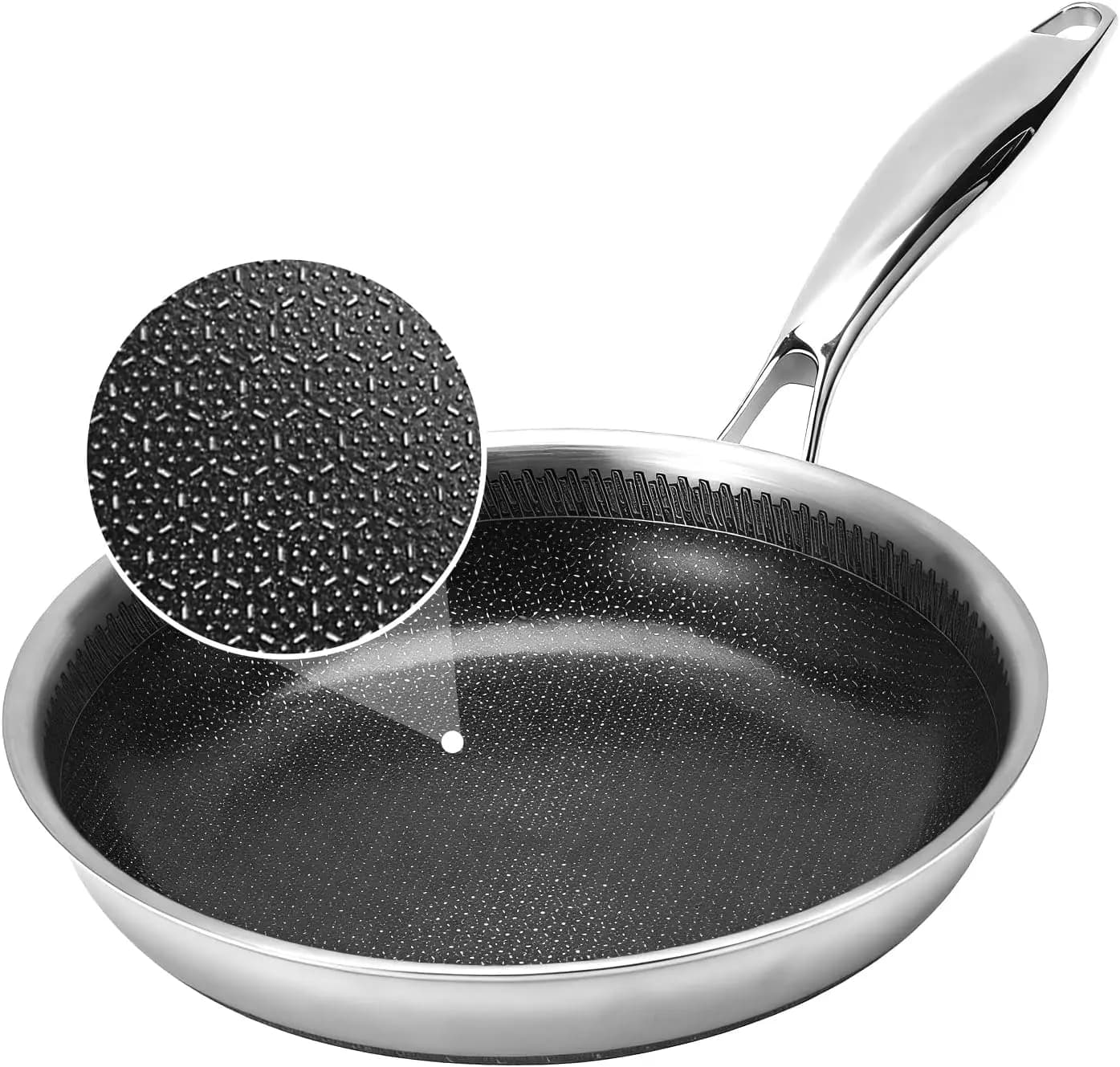 Ceramic Nonstick Skillet, 8 Inch Tri Ply Stainless Steel Hybrid Frying Pan, Induction and Oven Safe 600°F, PFAS/PFOA