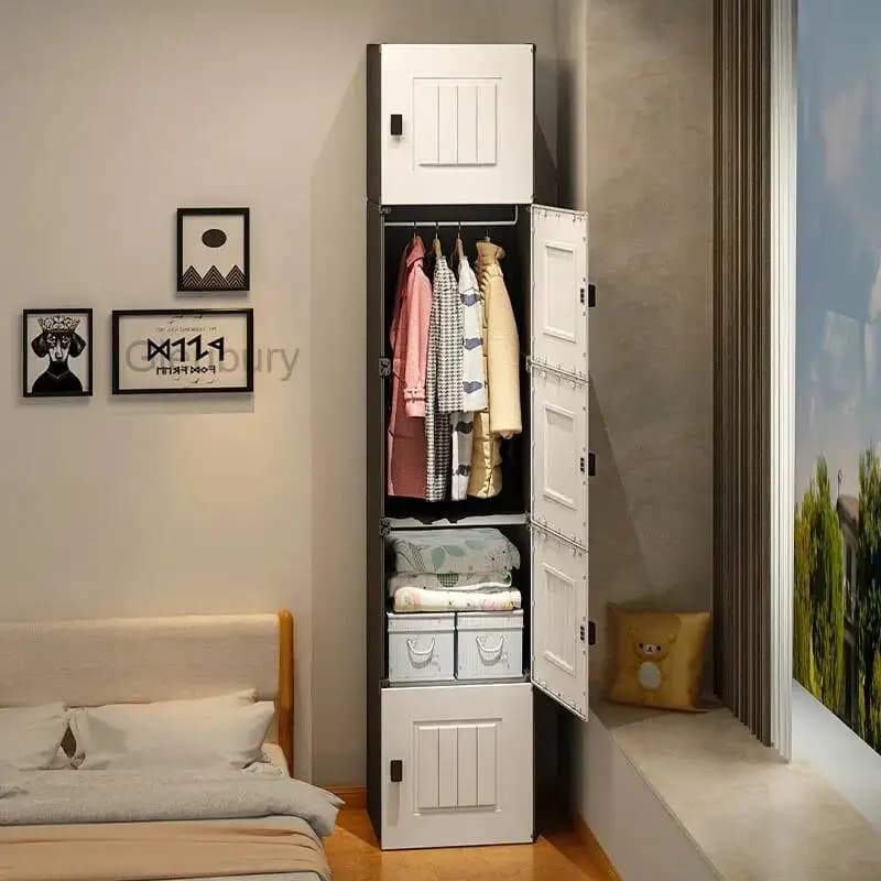 Simple European Wardrobe to Fit, Organizer, Small Cabinet with Shelves, Plastic Container for Children, Portable Bedroom Cabinet