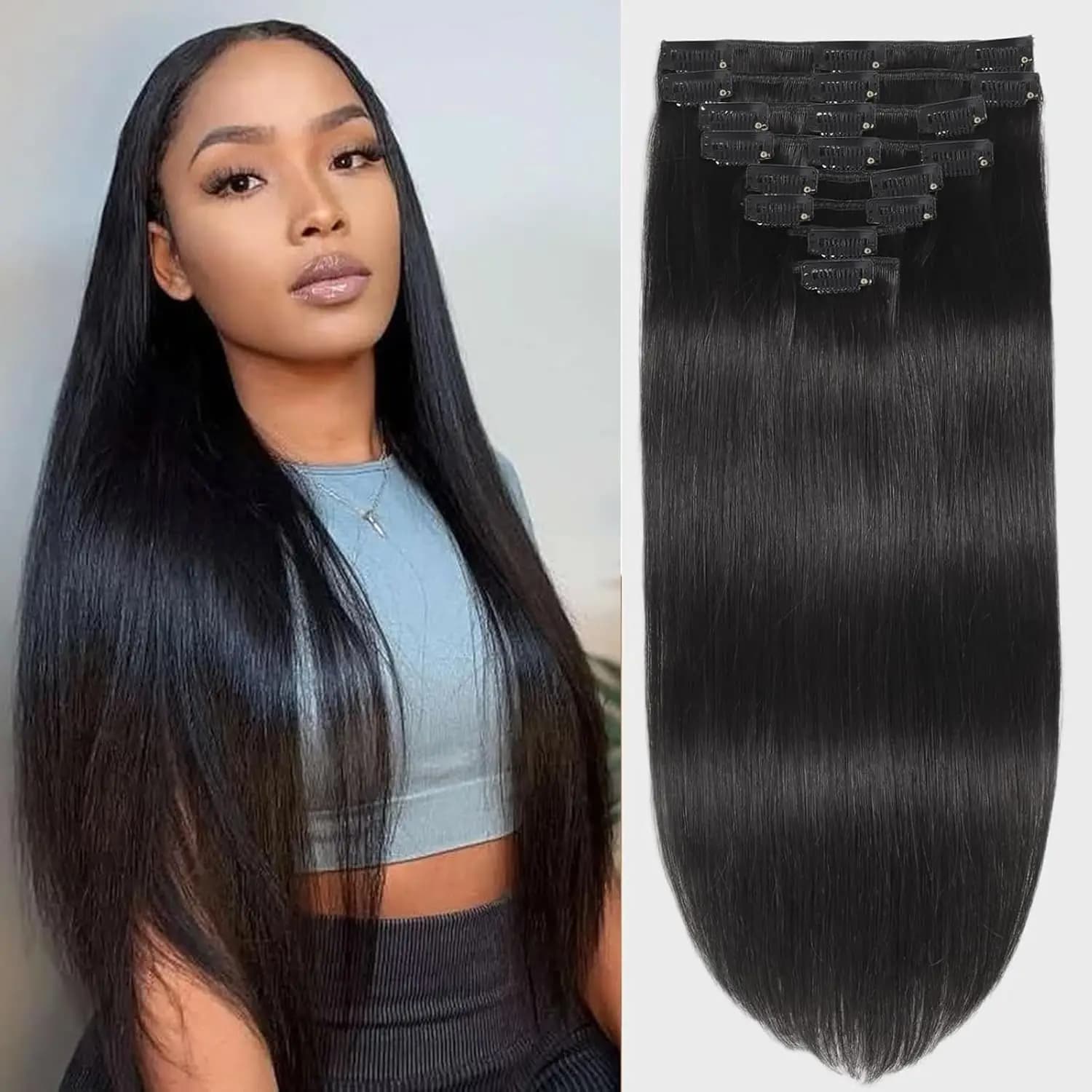 7-piece clip in hair extensions 20 inch ultra invisible hair piece for woman Soft and silky hair extensions seamless