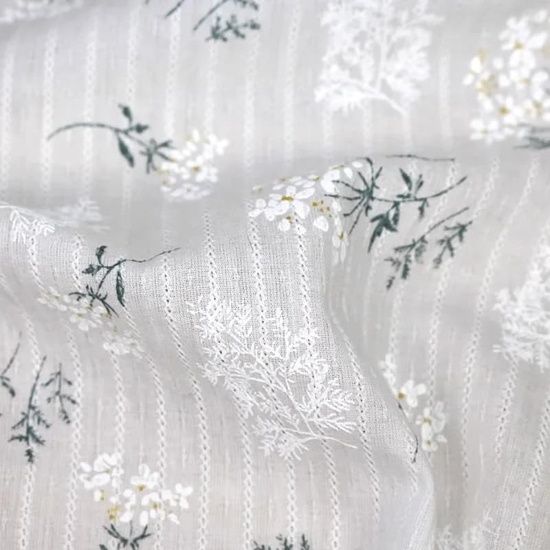 White Jacquard Striped Lace Fabric 145CM Wide Hollow Cotton Cloth Skirt Tablecloth Curtain DIY Clothing Background Decorative