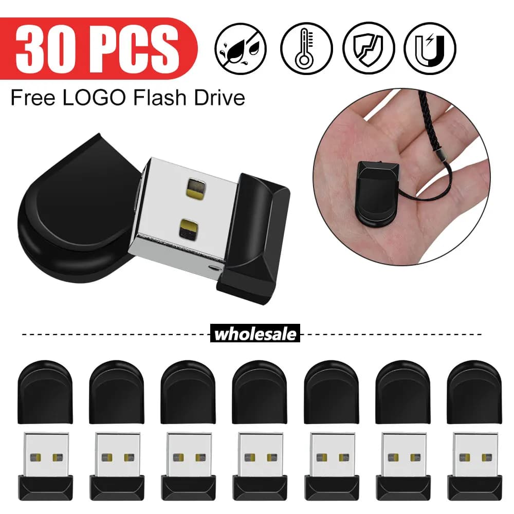30 pz Mini USB 2.0 Flash Drive 128 GB di Plastica Business Super Tiny Pen Drive 64 GB Memory Stick 32 GB Moda Nero Pendrive U Disco