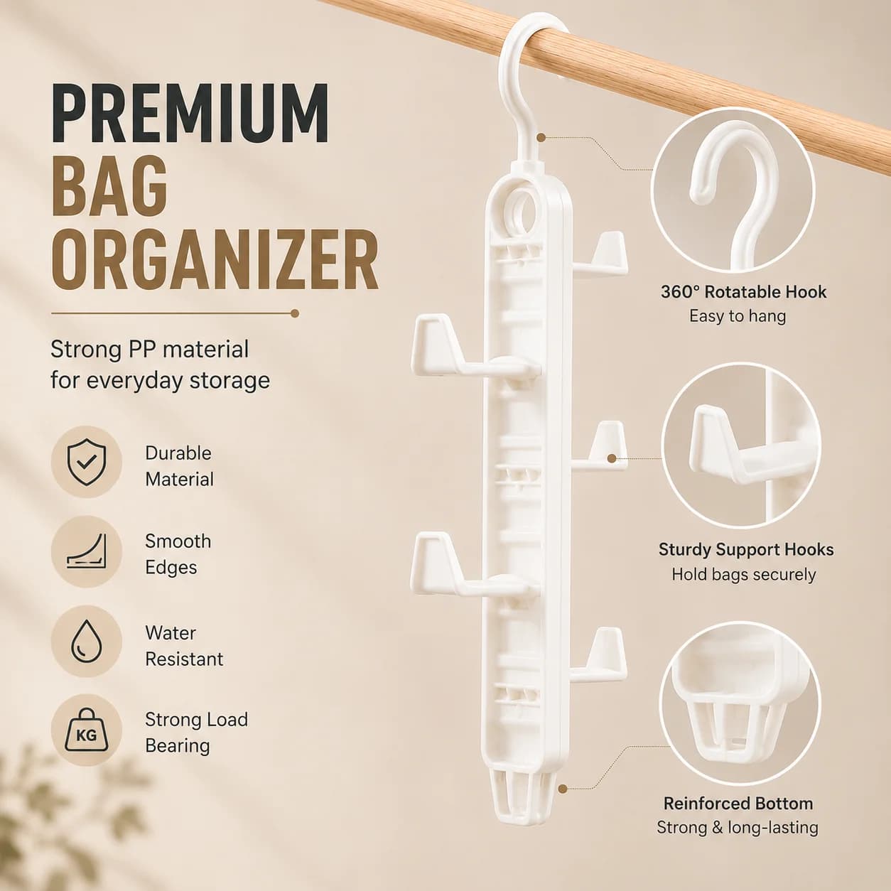 Closet Handbag Organizer Wardrobe Purse Storage Rack Multifunctional Bag Hanger for Hats Scarves Clothes Bedroom Use