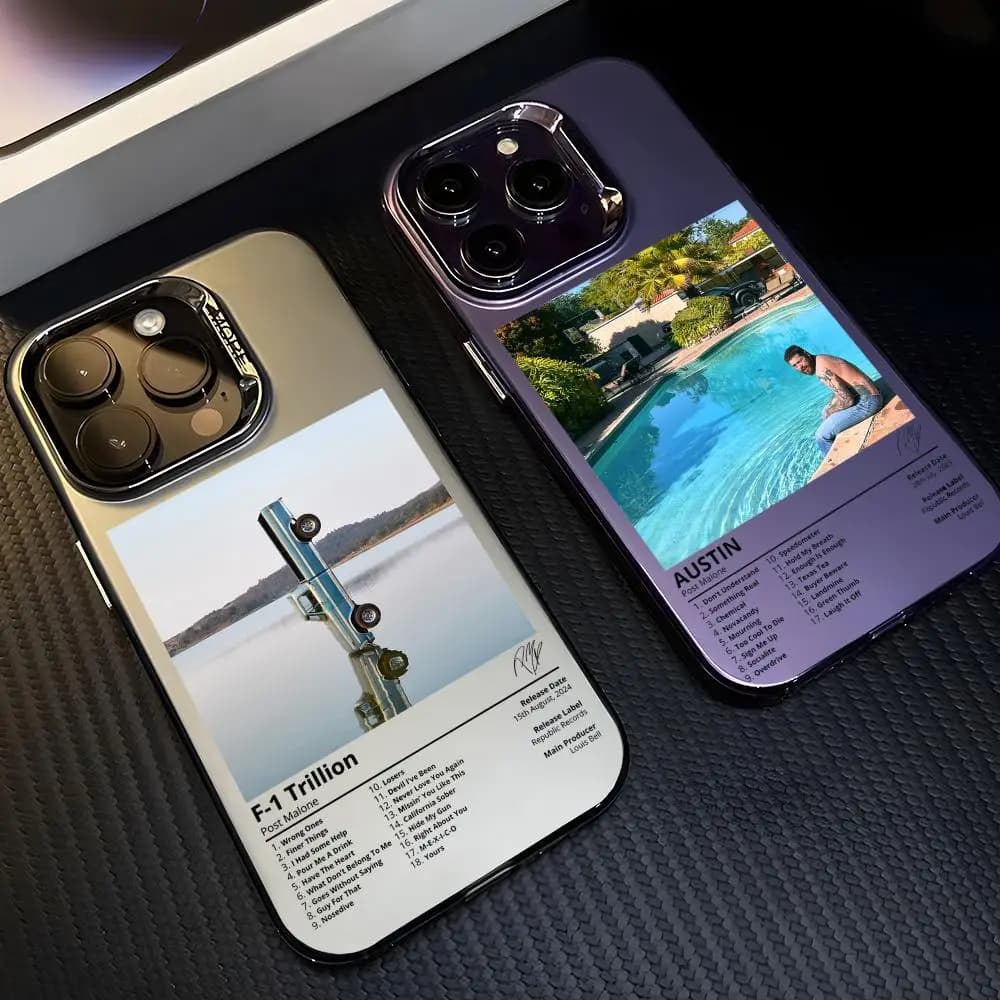 Singer P-Post M-Malone Phone Case for iPhone 17 16 15 14 13 12 11 Pro Max, Designer Opaca Laser Aurora