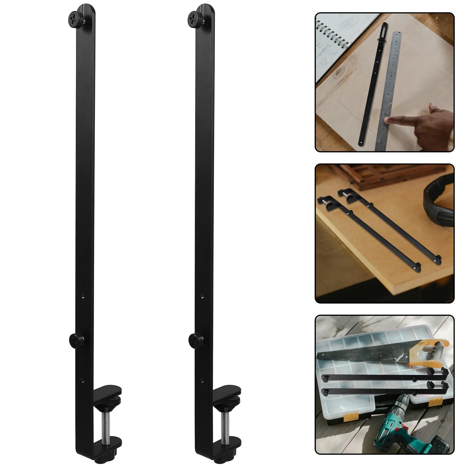 2 Pezzi Supporto Regolabile per Pannello Forato da Scrivania Nero, Altezza Regolabile, Organizzatore per Casa, Ufficio, Officina, Porta Utensili, Staffa Pieghevole per Scaffale