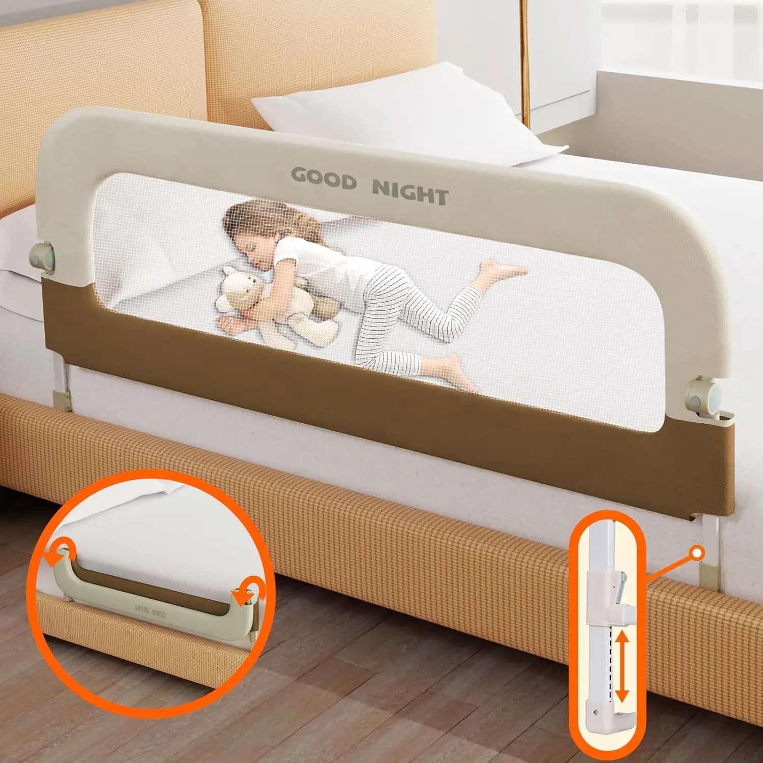 59" Adjustable Bed Guard Rail for Toddlers - Folding & Portable Baby Bed Rail for Twin, Full, Queen, King Beds