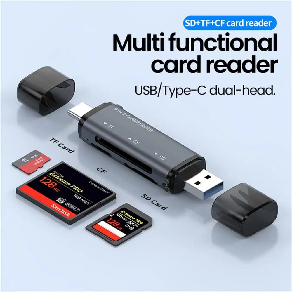 USB Card Reader 5 IN 1 Type C Multifunctional Smart Card Reader from USB 2.0 to SD TF CF for PC Laptop Accessories Tablet Cameras