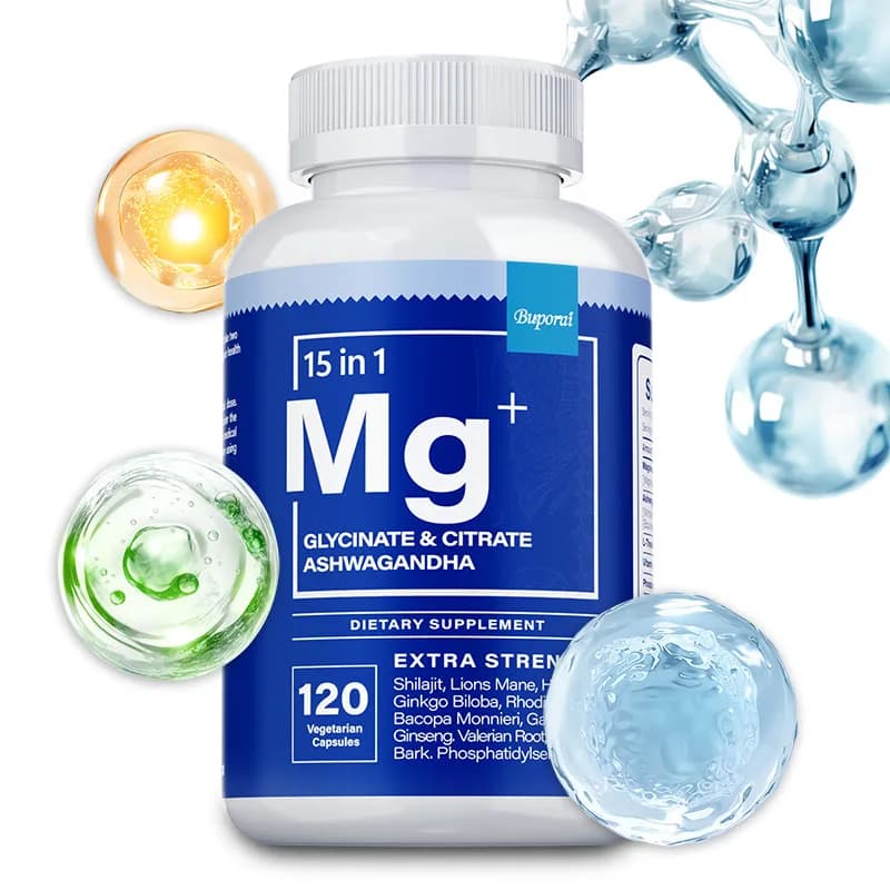 Magnesium Supplement + Ashwagandha, with Magnesium Citrate, Muscular Recovery, Heart Health and Bones, Calm and Relaxation