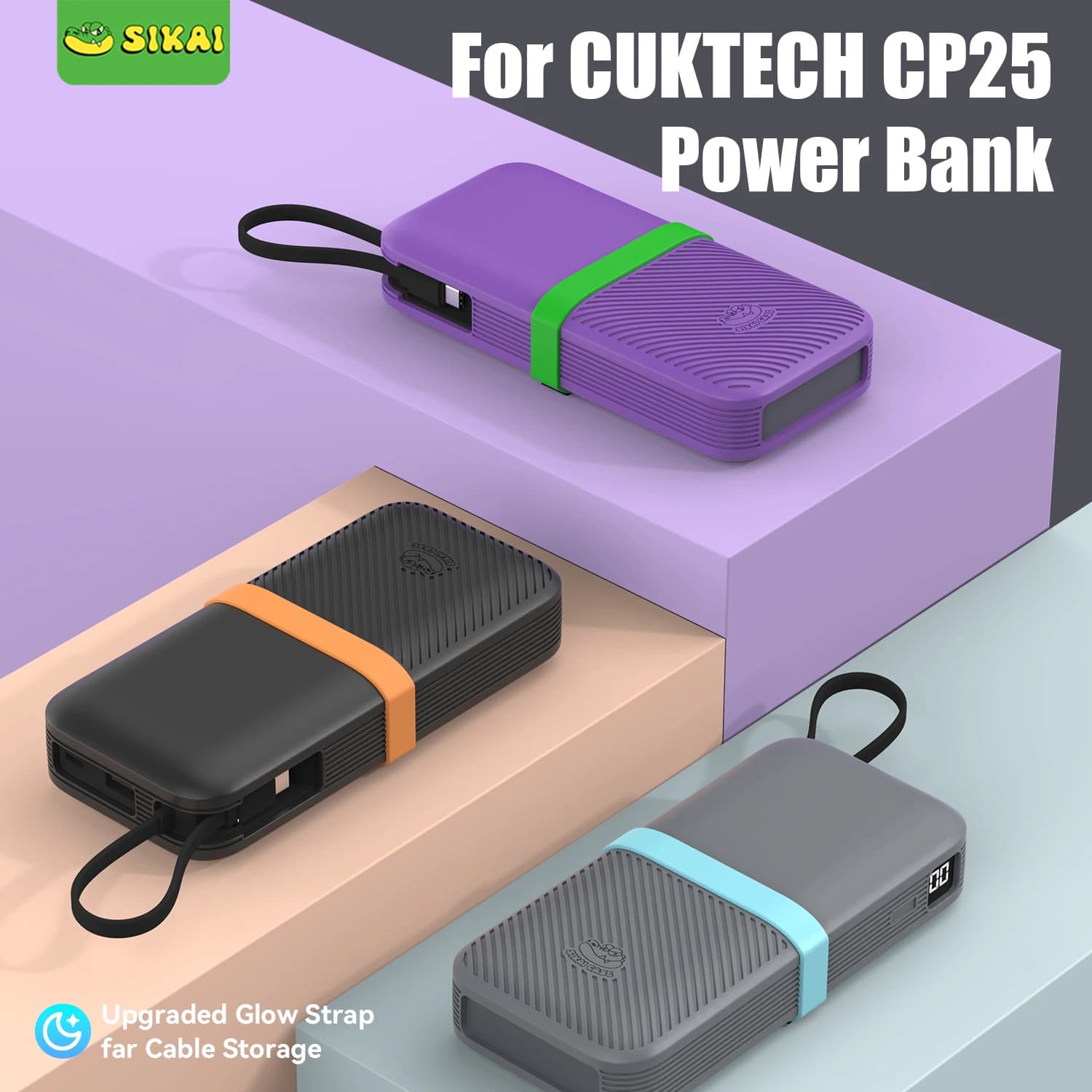 SIKAI Silicone Case For CUKTECH CP25 20000mAh Power Bank 55W Two-Way Fast Charge Self Portable Powerbank Includes Cable strap