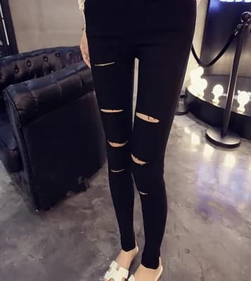 Leggings Neri da Donna a Vita Alta, Modello a Nove Punti, Sottili, Stile Primavera Autunno, con Design a Fori, Effetto Snellente, Prodotto E-commerce Puro