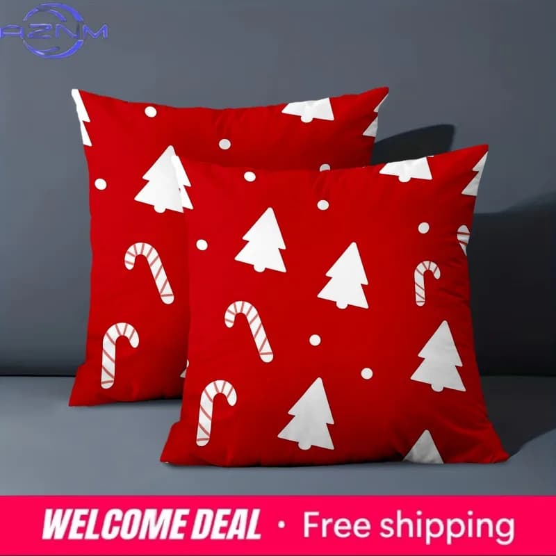 1 cuscino natalizio rosso con albero e bastoncino di zucchero, federa in poliestere, cuscino decorativo per divano, cuscino per testiera