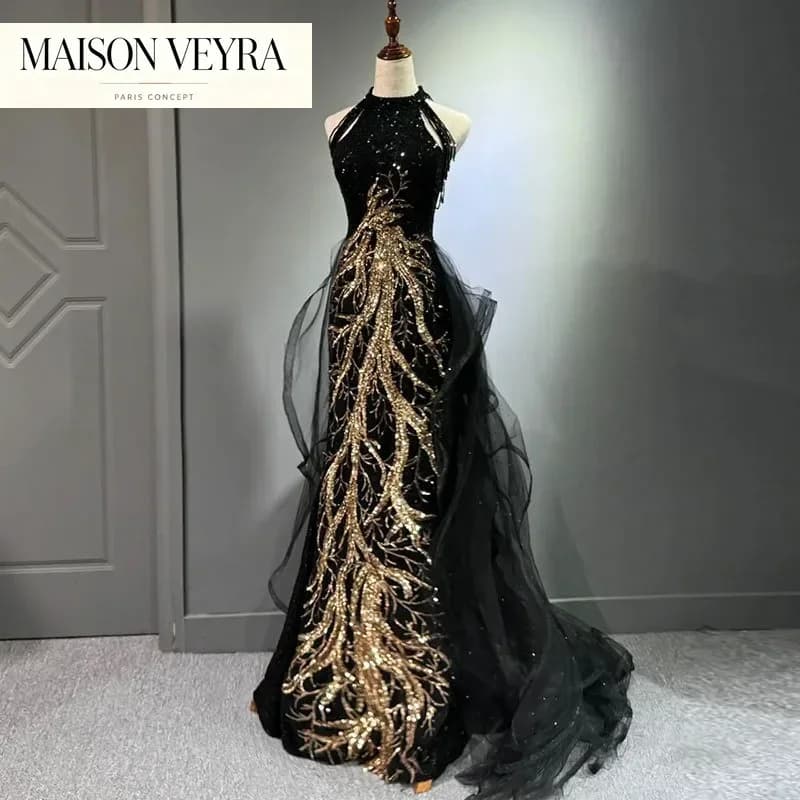 New Evening Dress Black Advanced Sense Slim Temperament Host Celebrity Neck Fishtail Skirt Wedding Toast Dress Spring