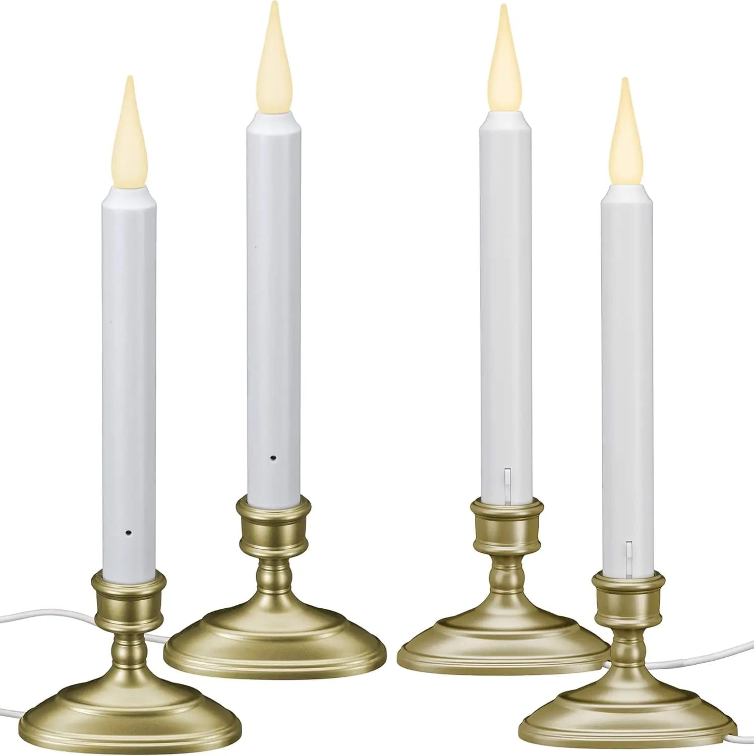 Candele Elettriche a LED con Sensore Crepuscolare, Fiamma Tremolante Bianco Caldo, Adattatore USB, Confezione da 4
