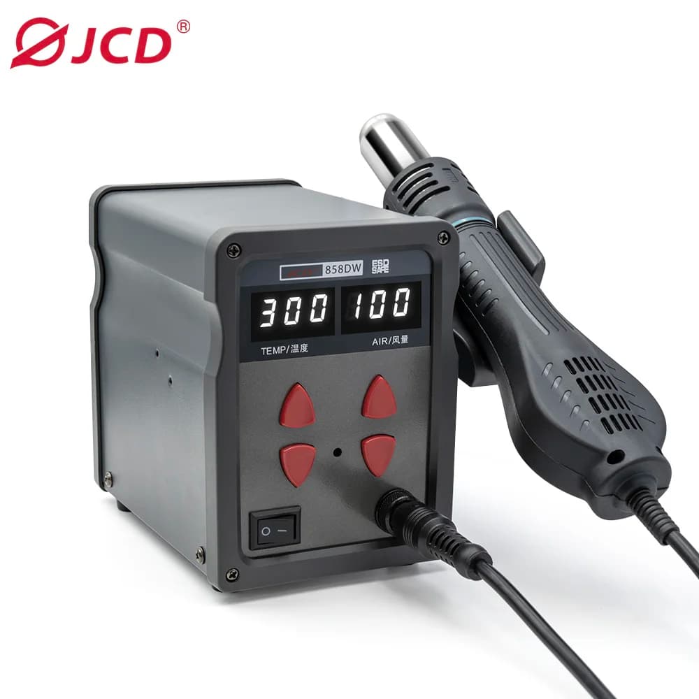 JCD 858DW Pistola ad aria calda 750W Doppio LCD Stazione di saldatura digitale Pistola di calore Asciugacapelli per SMD BGA IC Strumenti di riparazione di saldatura del telefono