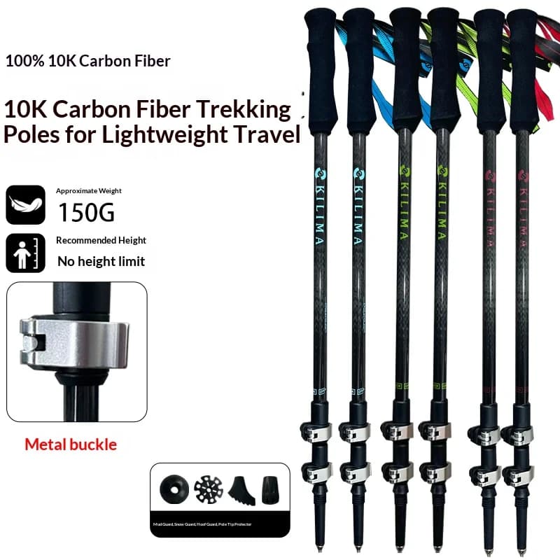 KILIMA Bastoncini da Trekking Telescopici in Fibra di Carbonio 10K, Bastoni Leggeri e Resistenti per Escursionismo Professionale