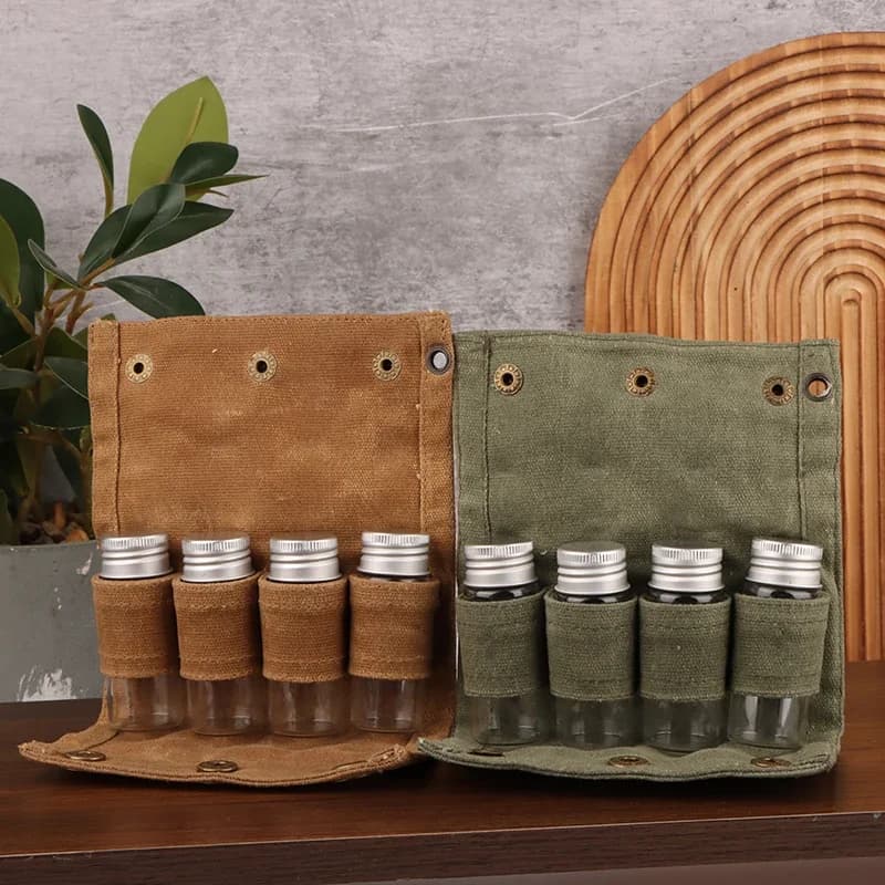 Outdoor Camping Seasoning Storage Bag Canvas Portable Spice Jar Organizer Condiment Barbecue Picnic Travel Carry Container Set