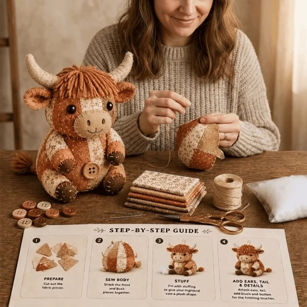 Creative Vintage DIY Patchwork Animal Kit Handmade Cow Hand Sewing Kit Koala Cartoon DIY Craft Set Family Activity