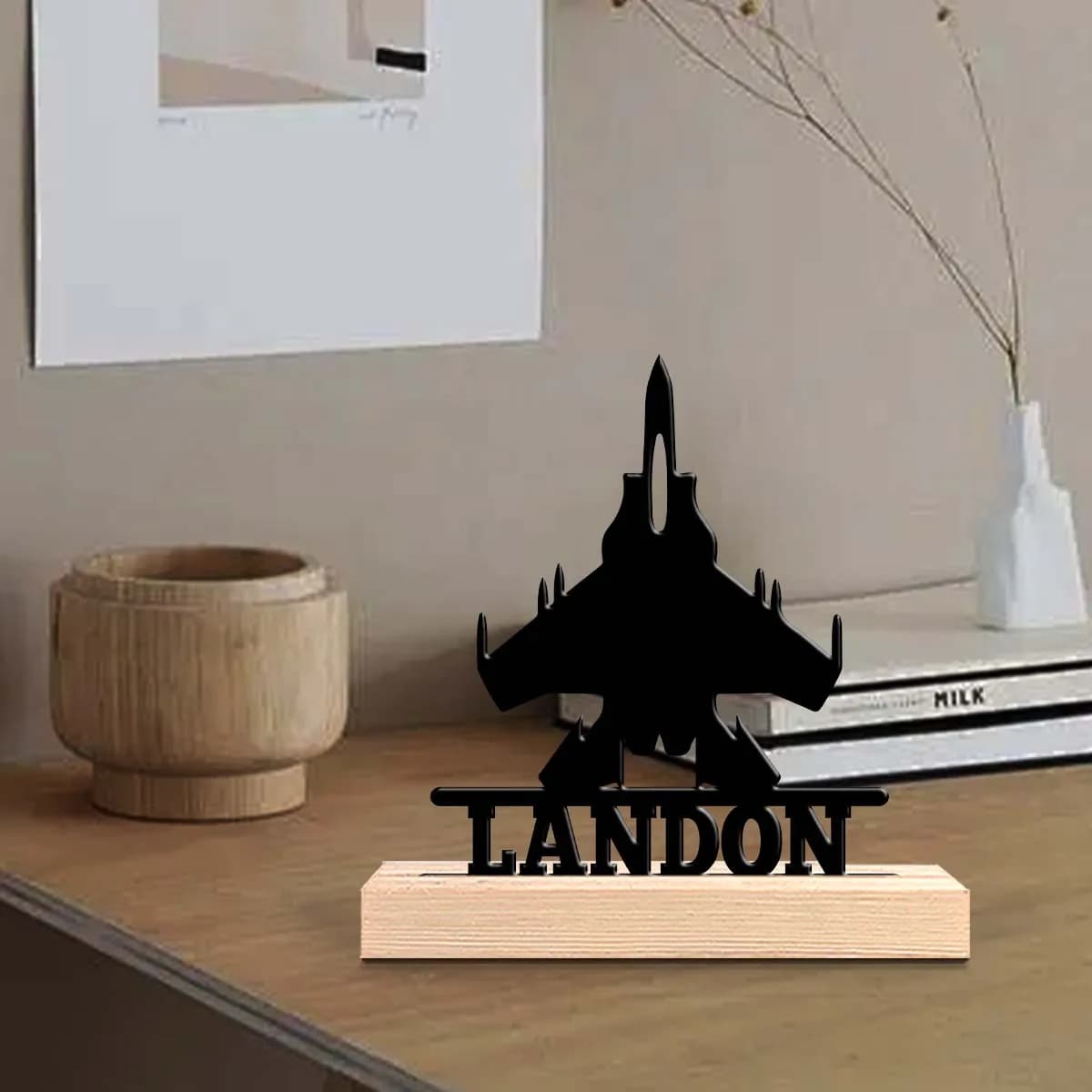 1pc Metal Desktop Decoration Customizable Content Equipped with A Wooden Base Housewarming Gift,Metal Ornament Decoration