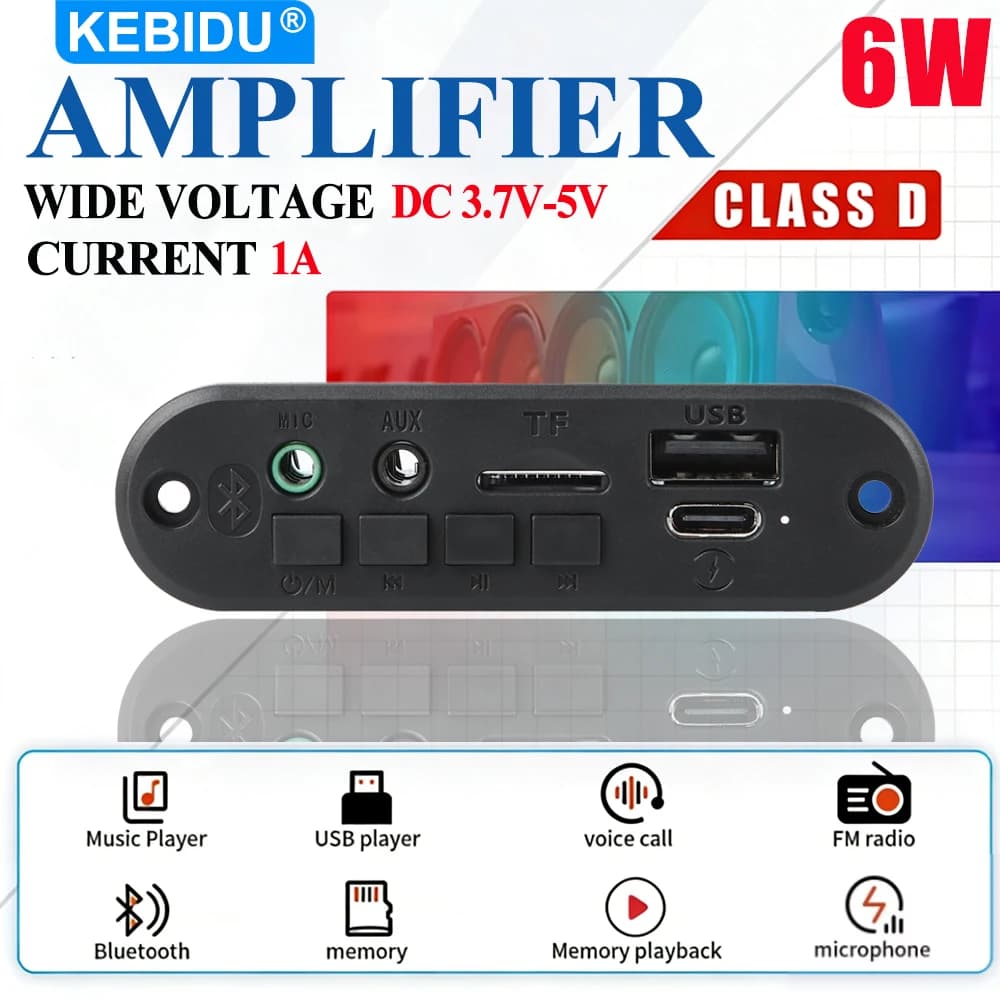 Scheda Decoder MP3 WAV Bluetooth 5.0 KEBIDU, Amplificatore Audio 6W, Lettore MP3 DC 5V, Modulo Musicale per Auto, USB TF Radio FM, Lettore Musicale Domestico