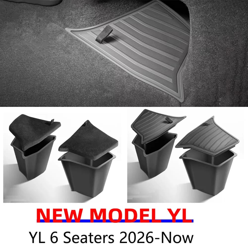 For Tesla Model YL 6Seaters 2026 Rear Trunk Side Storage Box Boot Organizer Flocked TPE Mat Board Anti-dirty Travel Accessories