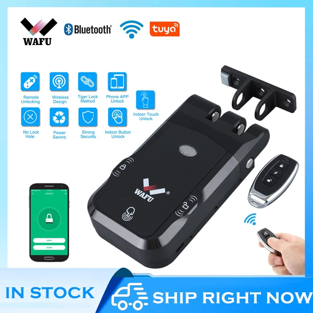 WAFU Tuya Smart Door Lock Telecomando elettronico digitale Protezione di sicurezza Supporto Smart Home Serratura a induzione invisibile