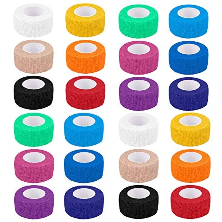 24 Pack Self Adherent Cohesive Wrap Bandages 1 Inches X 5 Yards, First Aid Tape, Elastic Self Adhesive Tape, Athletic, Sports w