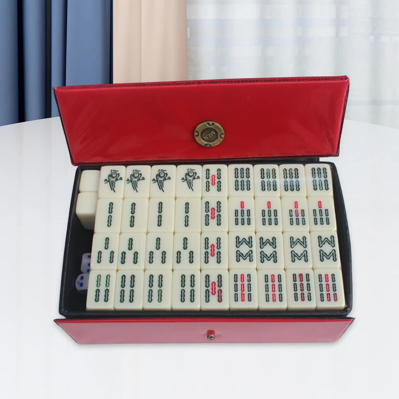 Piccolo gioco di Mahjong cinese Set gioco da tavolo mahjong con scatola di immagazzinaggio gioco di piastrelle tradizionali e 2 tessere vuote per i viaggi