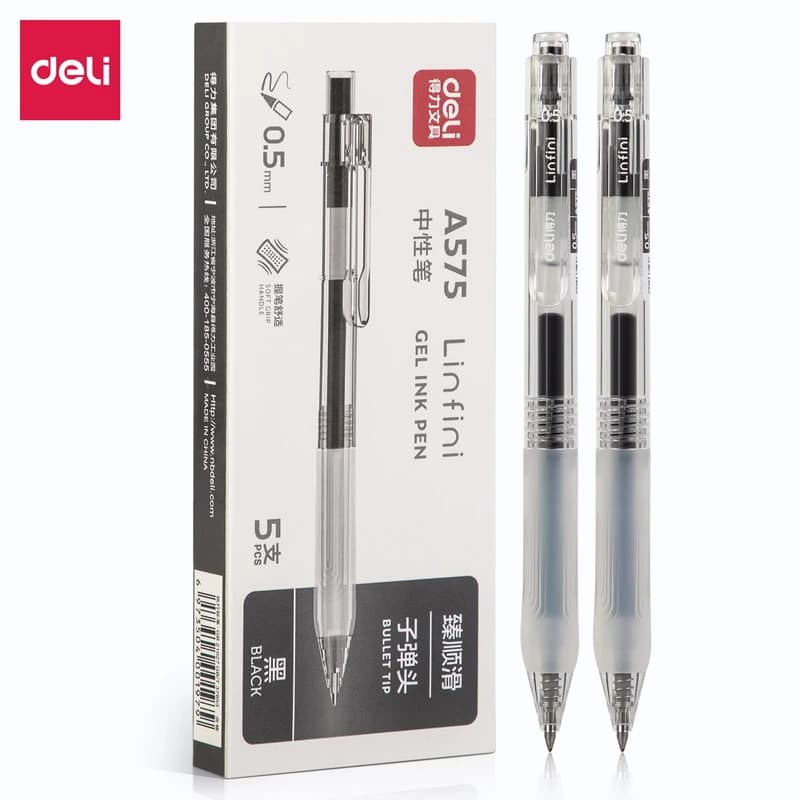 DELI Penne a inchiostro gel retrattili Nero Blu Punta a proiettile Penna per scrittura per ufficio 0,5 mm Ricariche sostituibili Materiale scolastico