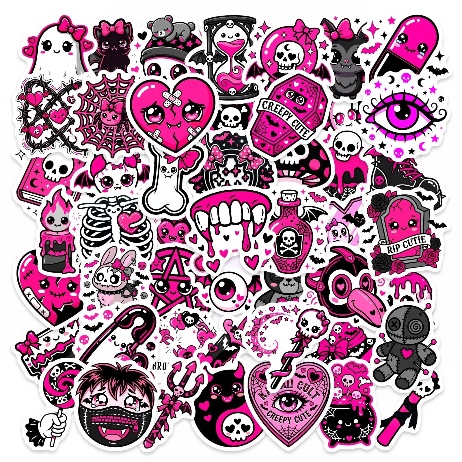 10/50 Pezzi Adesivi Divertenti a Forma di Scheletro, Stile Gotico Rosa, Decorazioni Graffiti Fai-da-Te, Giocattoli, Decalcomanie per Frigorifero, Laptop, Chitarra, Auto, Bici
