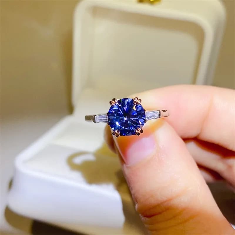 Luxury 18K white Solid Platinum PT950 blue moissanite 2 carat diamond ring women's eight hearts and eight arrows diamond ring