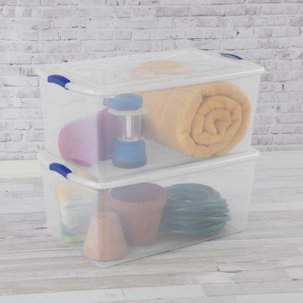 Best Selling Clear Plastic Storage Bin with Latching Lid 105 Quart Extra Large Blue Storage Container Organizer Box Hot Item
