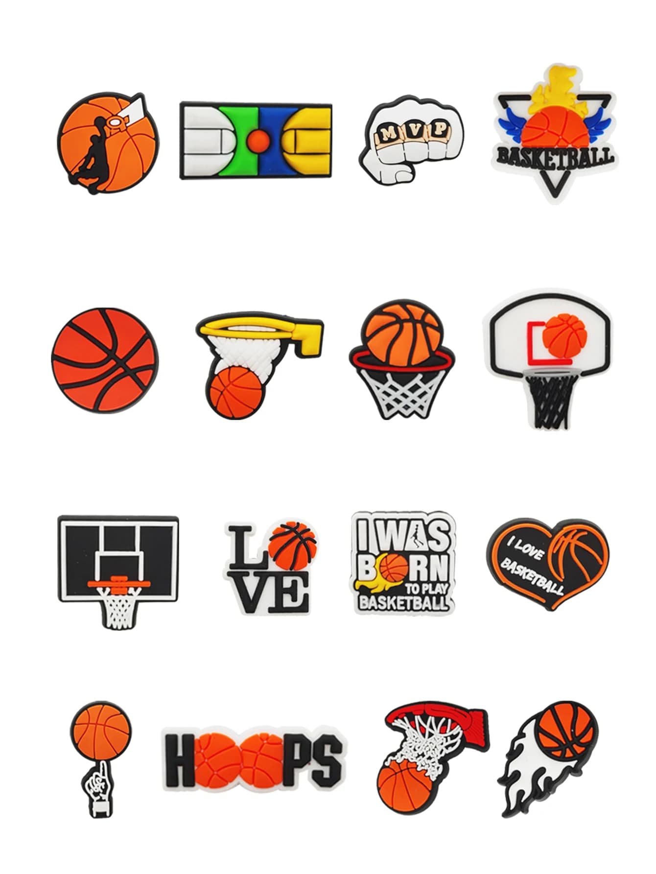 16 pezzi decorazioni a tema basket ciondoli per scarpe per sandali con diapositive a bolle crocs, accessori per scarpe in PVC per regalo di compleanno