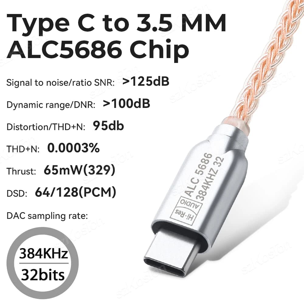 ALC5686 Chip Type C to 3.5mm Headphone Amplifier DAC HiFi Audio Decoder IEM AMP Smartphone Adapter for iPhone15 Samsung