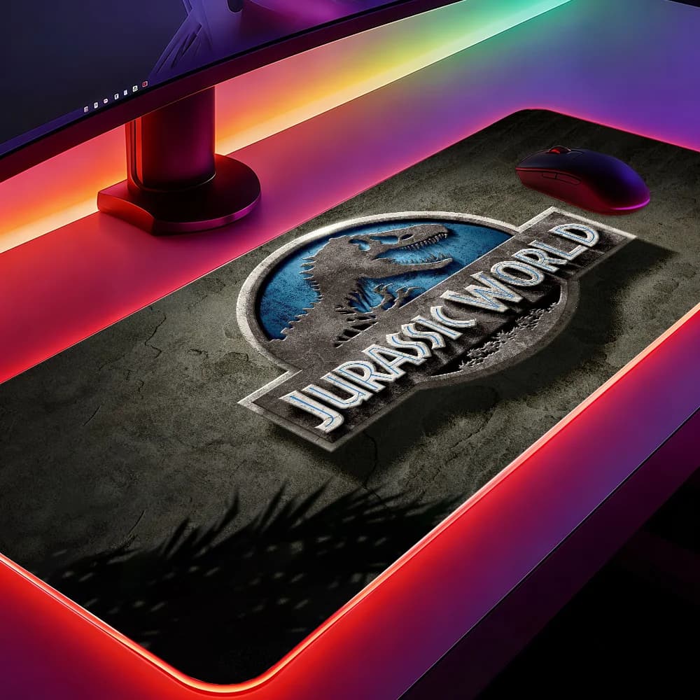Tappetino per mouse da gioco Park Dinosaur J-Jurassic Cool MousePad LED Tappetini da tavolo con retroilluminazione Micro USB Tappetini da scrivania in gomma RGB Desktop XXL