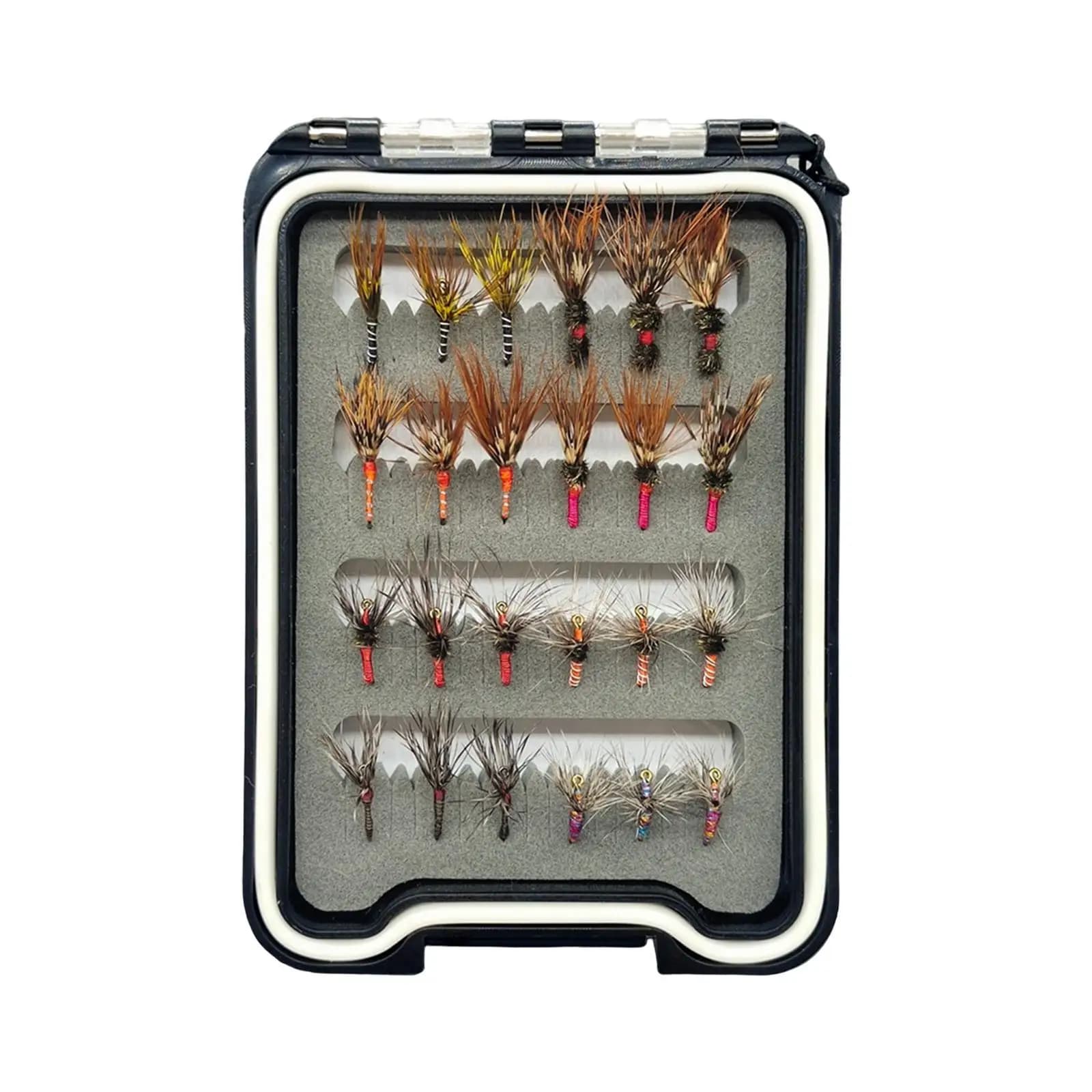 24 realistic artificial baits for fly fishing with storage box, artificial baits for salmon fishing, panfish, snapper, perch, fishing gear