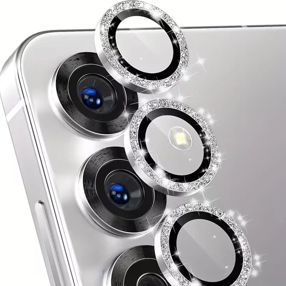 Anello per fotocamera glitterato per Samsung Galaxy S22 S23 S24 Ultra Plus Custodia protettiva per schermo con obiettivo posteriore in vetro