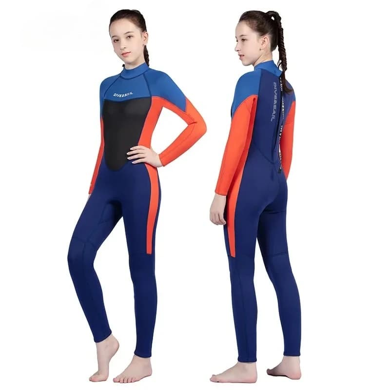 2.5 mm neoprene hot diver mute for boys and girls, single piece with rear zipper, long sleeves, snorkeling, surfing, winter swimming