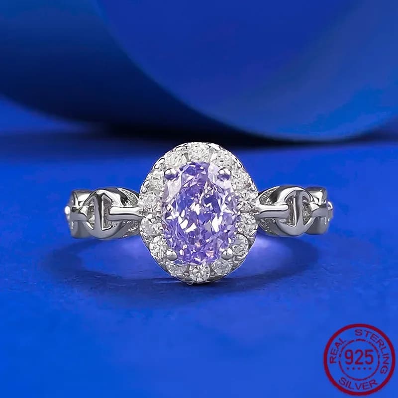 Nuovo Anello in Argento S925 con Diamante ad Alto Contenuto di Carbonio 5 * 7mm, Diamante Viola Lavanda per Moda Quotidiana, Gioielli da Matrimonio di Lusso Leggero