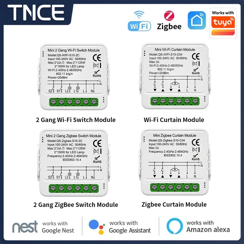 TNCE Tuya Switch Light Curtain Dimmer WIFI Zigbee, Smart DIY MINI Module, Controller a 2 vie, tapparelle Shutter Breaker alexa