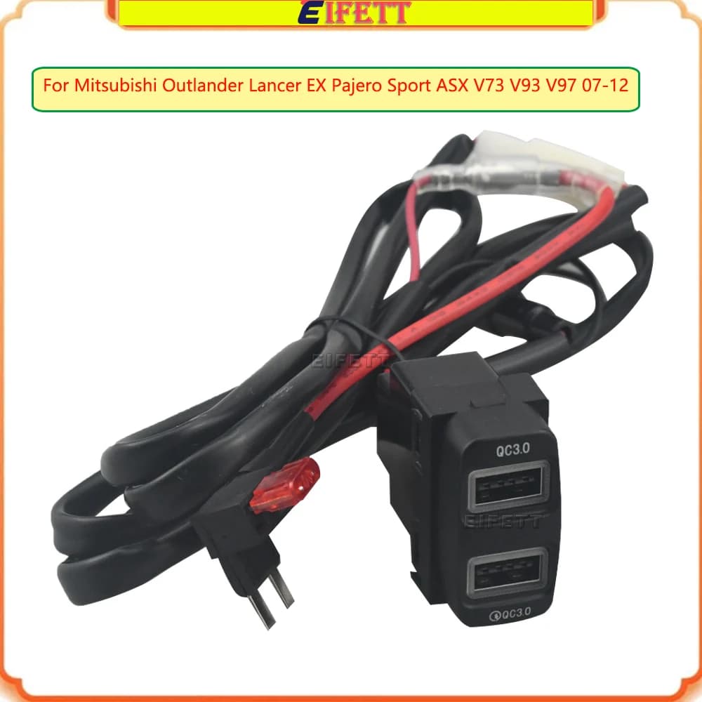Nuova presa USB QC3.0 a doppia porta per ricarica rapida in auto per Mitsubishi Outlander Lancer EX Pajero Sport ASX V73 V93 V97 2007-2012