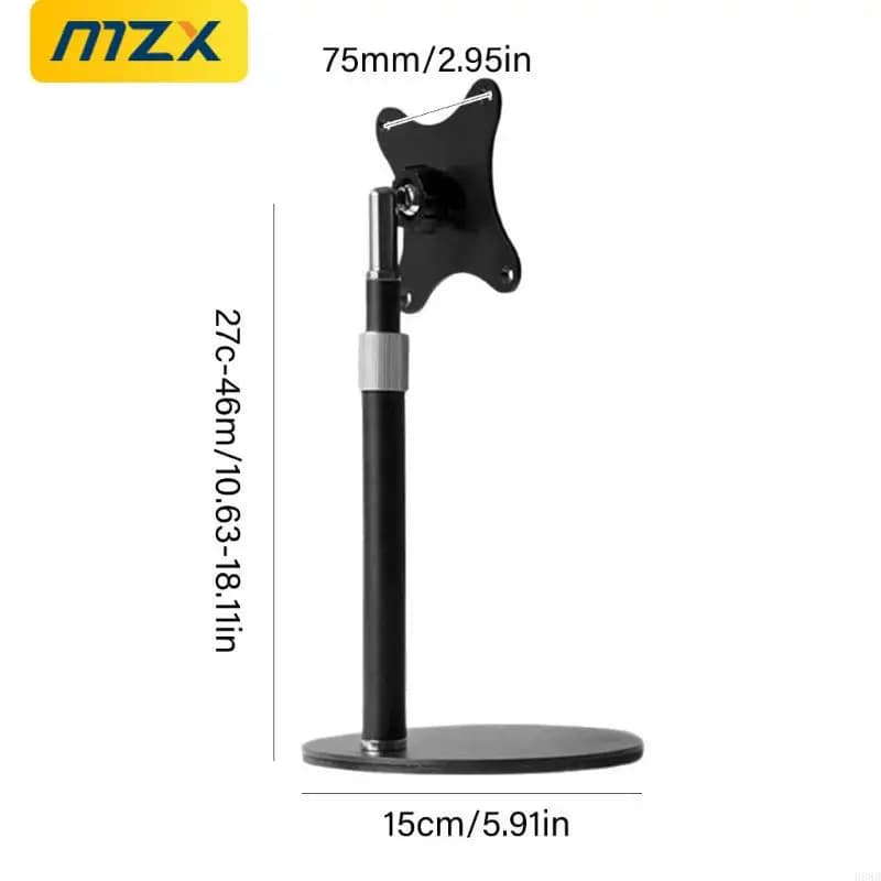 MZX Small Monitor Stand with Round Metal Base Holder VESA 75x75mm Desktop Display Bracket for 7~18.5" Screens Home Office Use