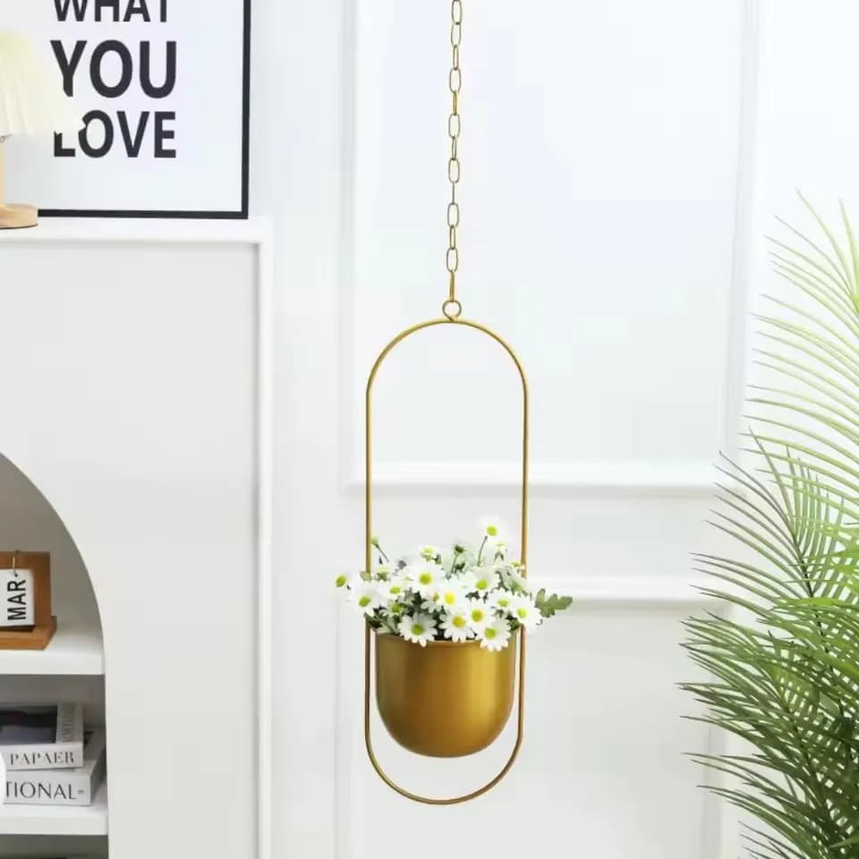 Creative Iron Plant Hanging Basket with Hook Modern Flower Jar for Fat Plants Hanging Bucket Simple Plant Vase Home Decoration