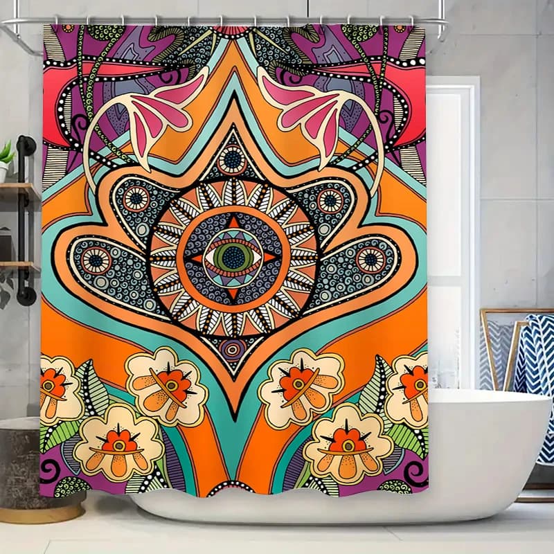 Tenda da doccia da bagno luminosa decorativa floreale Boho Mandala modello tessuto impermeabile set da appendere per il bagno per la decorazione domestica Ora