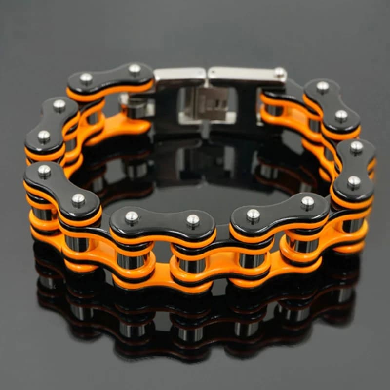 Braccialetti e braccialetti per bici da bicicletta arancione da uomo punk Bracciale a catena per moto nero Uomo Donna Gioielli da polso per motociclista in acciaio inossidabile