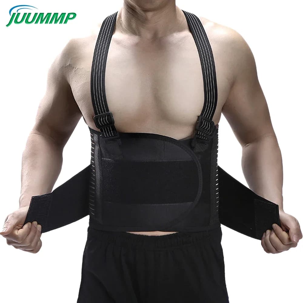 JUUMMP Cintura di supporto per tutore lombare sportivo con cinghie regolabili - Sollievo dal mal di schiena, supporto per sollevamento pesante con bretelle