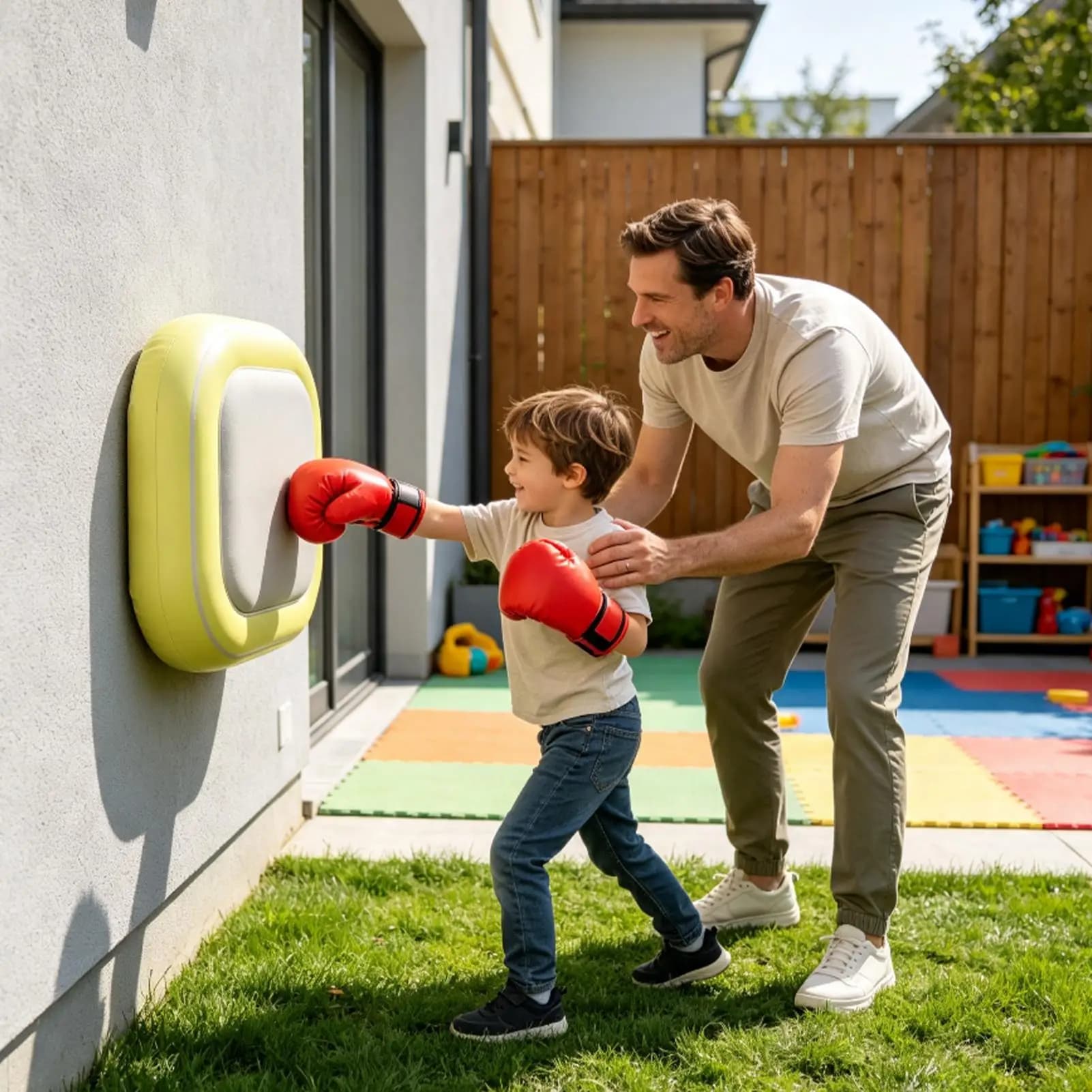 Wall Boxing Target Pad Inflatable Punching Bag with Non-Slip Base Shock-Absorbing Training Set for Home Apartment Gym
