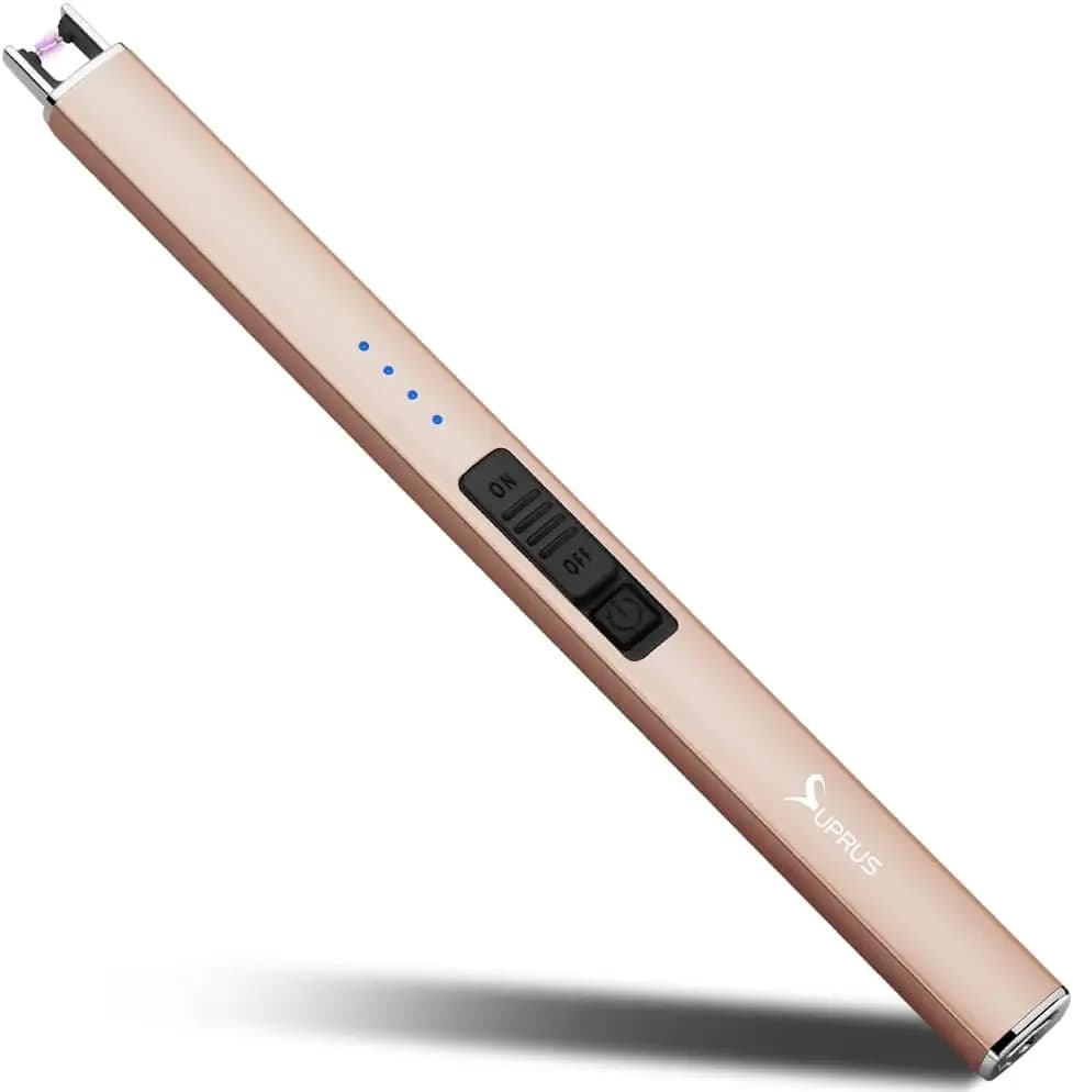 Accendino Elettrico USB Ricaricabile Antivento con Blocco di Sicurezza per Campeggio BBQ Candele Oro Champagne