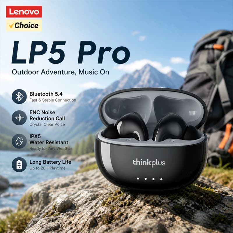 Nuovi auricolari Lenovo LP5 PRO Wireless Bluetooth 5.4 TWS HiFi Sound Gaming Earbuds LP5Pro Sport con microfono e lunga durata in standby