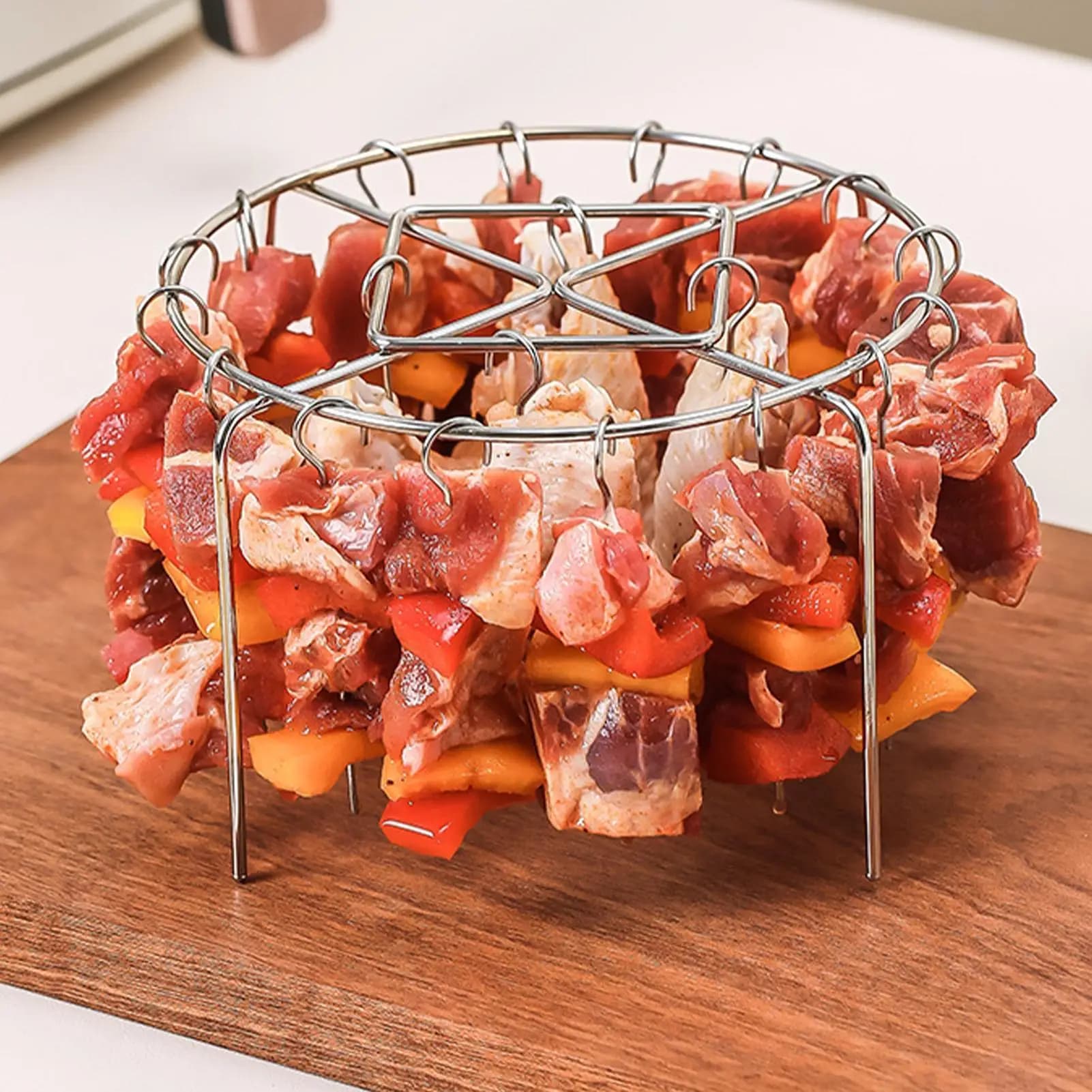 304 Stainless Steel Heat Resistant Vertical Air Fryer Skewer Rack with 24Pcs Special Meat Skewers Roasting Oven BBQ Grill Stand